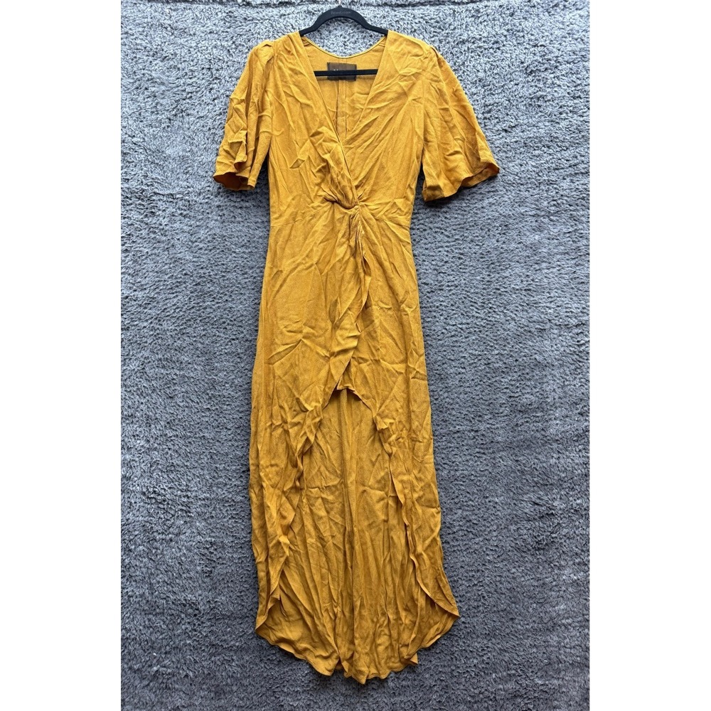 Reformation Rayon-Blend Ruffled V-Neck Maxi Dress Mustard Womens Size 6